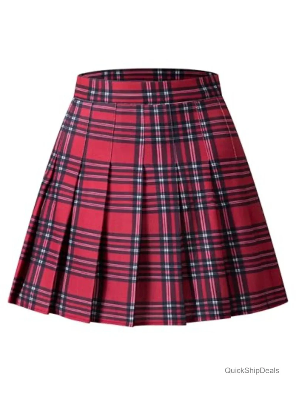 High-Waisted Pleated A-Line Mini Skater Skirt Stretch Casual